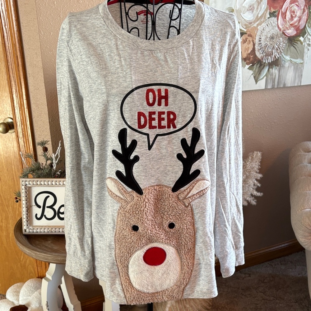 Holiday Time Gray and Red Long Sleeve T